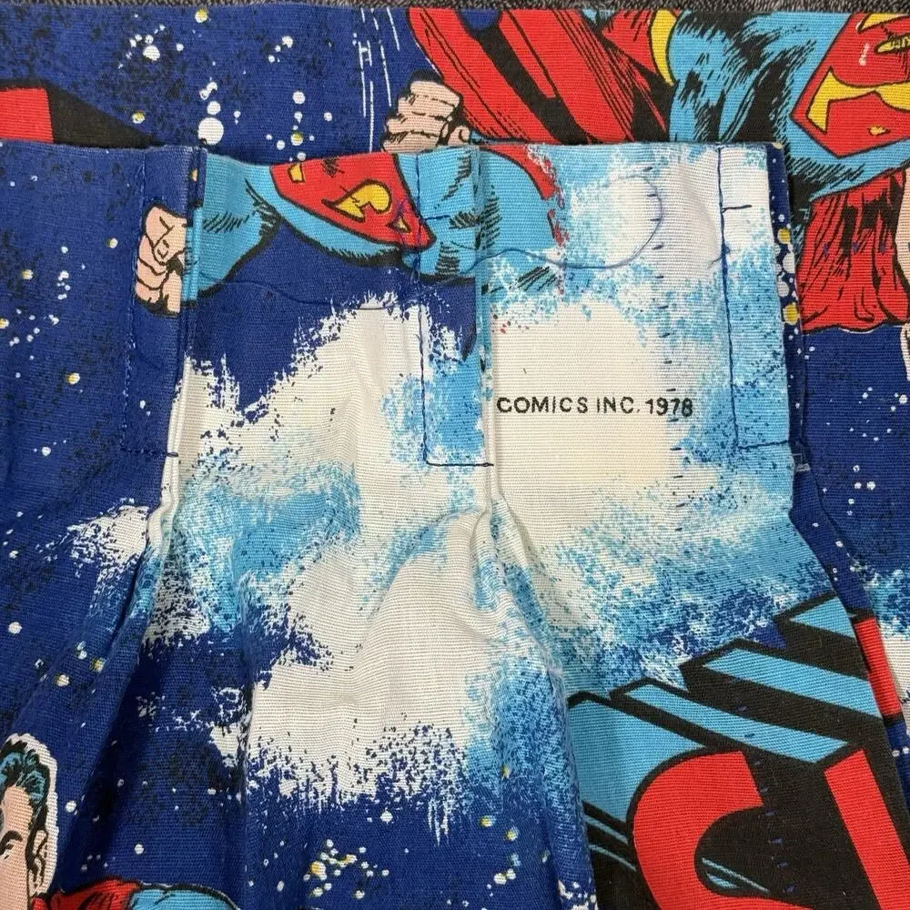 Superman Curtains Pair Vintage DC Comics Lined Navy Red 54x68 Each